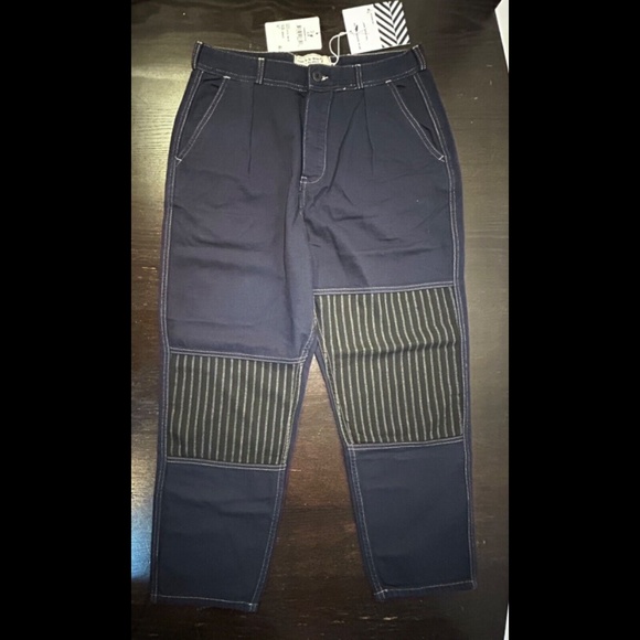 Sandrine Rose X Free People Blue/Blk French Worker Pant Pinstripe Patch Size 29 - Picture 2 of 14